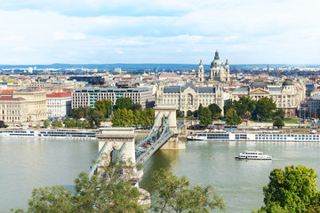 Budapest. View over the Danube and the Chain Bridge
