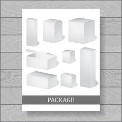 set of cardboard package. isolated box on the wood background. m