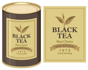 Vector illustration of a tin can with label of black tea