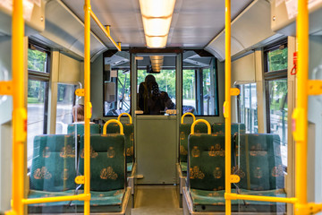 Interior of empty modern european bus