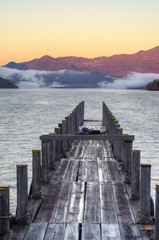 pier on the lake in the morning