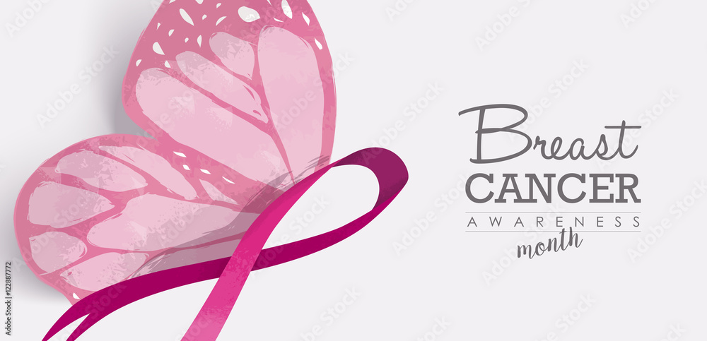 Wall mural Breast cancer butterfly for social media header