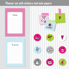 Weekly planner. Note paper, Notes, to do list. Organizer planner template. New year and Christmas time. 