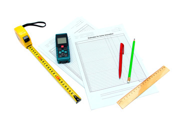 construction documentation and measuring tape