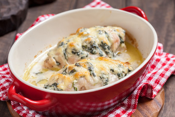 Baked hasselback chicken with spinach
