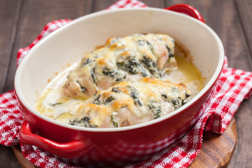 Baked hasselback chicken with spinach