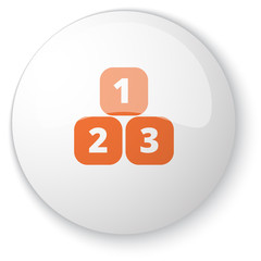 Glossy white web button with orange 123 Blocks icon on white bac