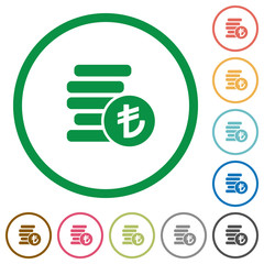 Turkish Lira coins outlined flat icons