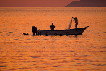 Silhouette of Bait Fishermen off Loreto in Sea of Cortez