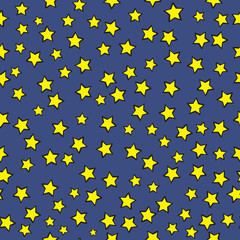 yellow stars on dark blue background vector seamless pattern