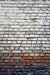 Old brick wall as background horizontal view closeup