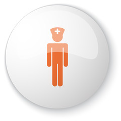 Glossy white web button with orange Doctor icon on white backgro