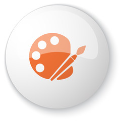 Glossy white web button with orange Palette icon on white backgr