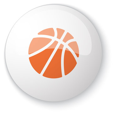 Glossy white web button with orange Basketball icon on white bac