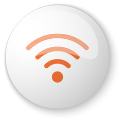Glossy white web button with orange Wireless icon on white backg