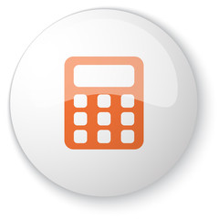 Glossy white web button with orange Calculator icon on white bac