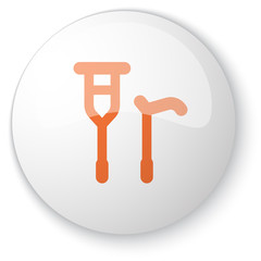 Glossy white web button with orange Crutch Cane icon on white ba