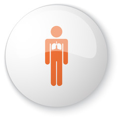 Glossy white web button with orange Lungs icon on white backgrou