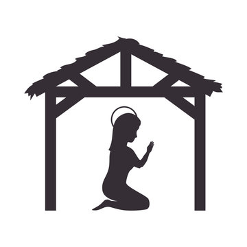 virgin mary on her knees praying silhouette. vector illustration