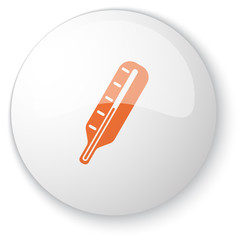 Glossy white web button with orange Thermometer icon on white ba