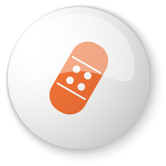 Glossy white web button with orange Adhesive Bandage icon on whi