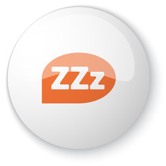 Glossy white web button with orange Sleep icon on white backgrou