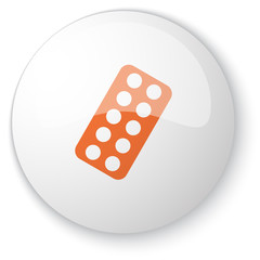 Glossy white web button with orange Tablet Strip icon on white b