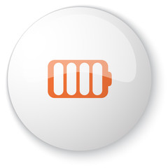 Glossy white web button with orange Battery icon on white backgr
