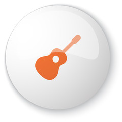 Glossy white web button with orange Guitar icon on white backgro