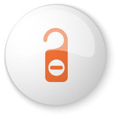 Glossy white web button with orange Hotel Hanger icon on white b