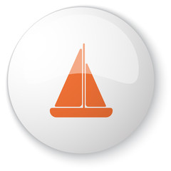 Glossy white web button with orange Sailboat icon on white backg