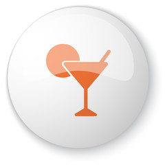 Glossy white web button with orange Cocktail icon on white backg