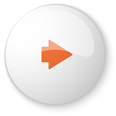 Glossy white web button with orange Arrow Right icon on white ba
