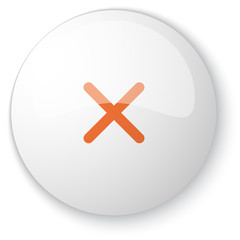 Glossy white web button with orange Cancel icon on white backgro