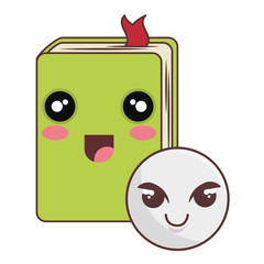 notebook and emoticon kawaii cartoon with happy expression face. colorful design. vector illustration