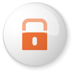 Glossy white web button with orange Lock icon on white backgroun