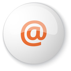 Glossy white web button with orange E-Mail icon on white backgro