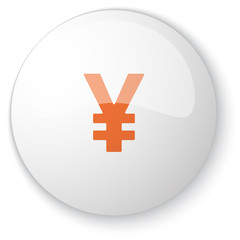 Glossy white web button with orange Yen icon on white background