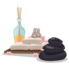 Oil towels and stones icon. Spa center and healthy lifestyle theme. Colorful design. Vector illustration