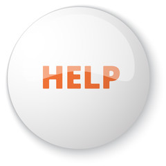 Glossy white web button with orange Help icon on white backgroun