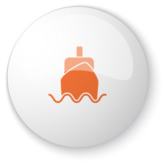 Glossy white web button with orange Boat icon on white backgroun