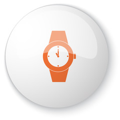 Glossy white web button with orange Wrist Watch icon on white ba - obrazy, fototapety, plakaty