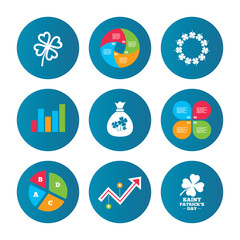 Saint Patrick day icons. Money bag with clover.