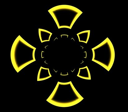 Abstract symmetrical ornamental pattern of yellow cross