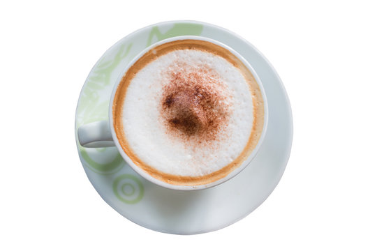 Coffee view from the top on a white background,with clipping path