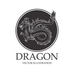 Dragon cartoon inside seal stamp icon. Chinese asian fantasy and animal theme. Isolated and silhouette design. Vector illustration