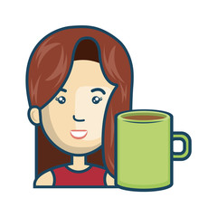 avatar woman cartoon with  coffee mug icon. colorful design. vector illustration