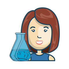 avatar woman cartoon with chemistry flask bottle icon. colorful design. vector illustration