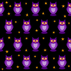 Halloween owl and star seamless pattern background.