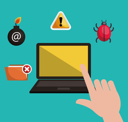 laptop computer and informatic alert security system icon set. colorful design. vector illustration